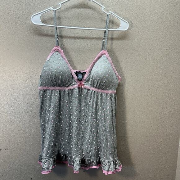 Rene Rofe Pajama Set Babydoll Camisole Chemise Floral Tank Top Padded Gray Sz L - Picture 1 of 5
